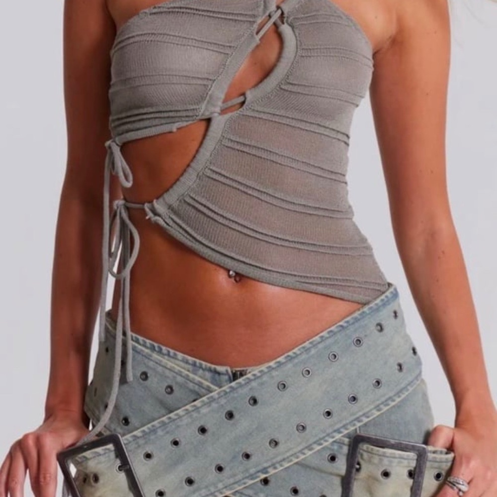 Jaded London Asymmetric Knit Top Grey MEDIUM Cut Out Festival One Shoulder NEW